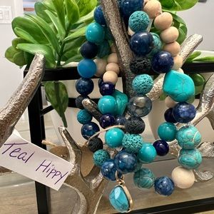 Stack of 3 gorgeous teal and natural stones.  handmade.  brand new